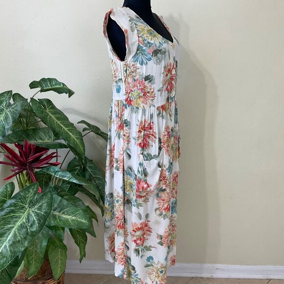 Vintage 1990s Jasmine Maxi Dress By KVM Womens size M Floral flutter cap sleeves - Picture 3 of 7